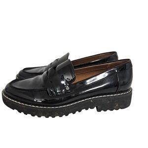 Franco Sarto Cassandra Black Patent Flat Penny Loafer‎ Shoes Women's 5M Slip On